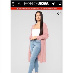 Fashion Nova Long Cardigan in mauve pink